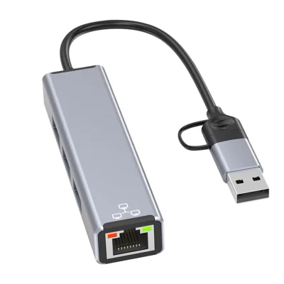 COTECI 16023 4 in 1 USB Hub USB-C / Type-A to USB3.0 USB2.0 RJ45 Ethernet Docking Station for Laptop Tablet - Grey