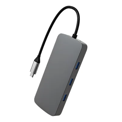 COTECI 16012 10 in 1 USB C Hub Type-C auf HD 4K VGA USB 3.0 PD 100W SD TF RJ45 Audio Adapter für Laptop – Grau