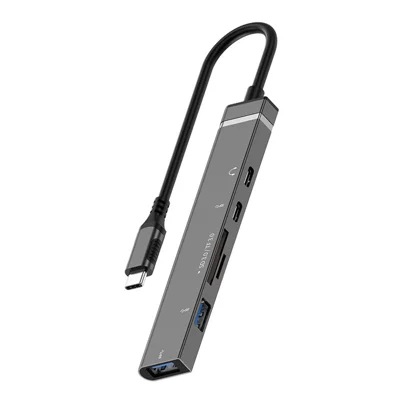 TYS-211C 6-in-1 USB-C Hub Type-C Male to USB 3.0 Female SD  /  TF Card Reader for Laptop Phone Tablet - Black