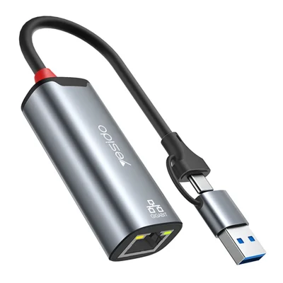 YESIDO HB26 USB+Type-C 2-in-1 Gigabit Ethernet Converter for PC / Mobile Phone / Tablet