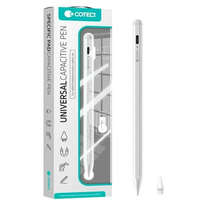 COTECI IP-020 Universaler kapazitiver Stylus-Stift mit Typ-C-Ladeanschluss, magnetischer Befestigung und POM-Spitze für Tablet, Smartphone – Weiß