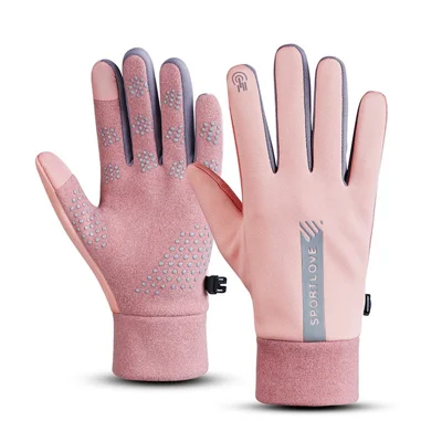 AL679542738 1 Par de Luvas de Ciclismo de Inverno Resistentes à Água, à Prova de Vento e Anti-Deslizantes com Tela Sensível ao Toque - Rosa / Feminino