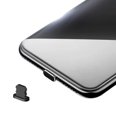 Mobile Phone Anti-Dust Plug for Lightning Port Cell Phone Aluminum Alloy Dirt Prevention Dust Cover Cap - Black
