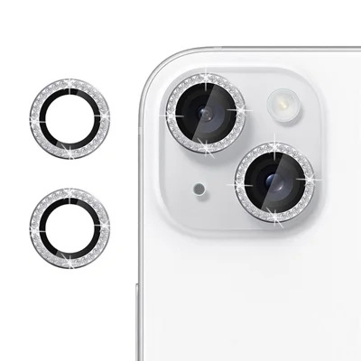 KALEBOL KLB-LPC003 For iPhone 14  /  14 Plus Camera Lens Protector Diamond Ring Design Tempered Glass Lens Film - Silver
