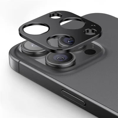 KALEBOL KLB-LPC005 For iPhone 15 Pro Max  /  15 Pro Hollow Lens Protector Aluminum Alloy Phone Camera Bezel Cover - Black