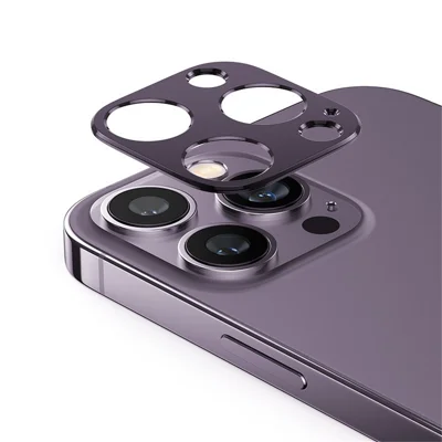 KALEBOL KLB-LPC005 For iPhone 14 Pro / 14 Pro Max Hollow Lens Protector Aluminum Alloy Phone Camera Bezel Cover - Dark Purple