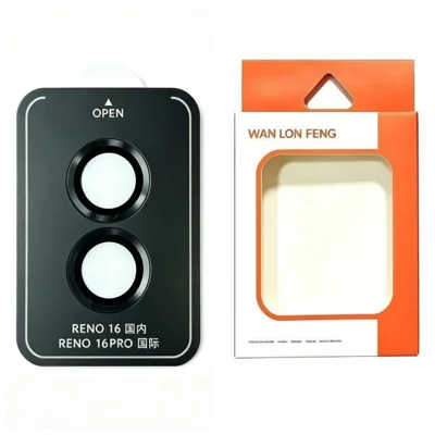 WANLONFENG voor Oppo Reno16 5G (China) / Oppo Reno16 Pro 5G (Global) Camera Lensbeschermer Metaal CD-patroon Gehard Glas Lensfolie - Zwart