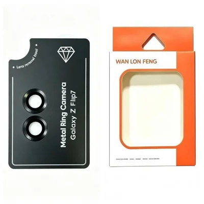  WANLONFENG for Samsung Galaxy Z Flip7 5G Camera Lens Protector Metal CD Pattern Tempered Glass Lens Film - Black