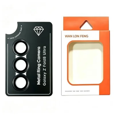  WANLONFENG for Samsung Galaxy Z Fold8 Ultra Camera Lens Protector Metal CD Pattern Tempered Glass Lens Film - Black