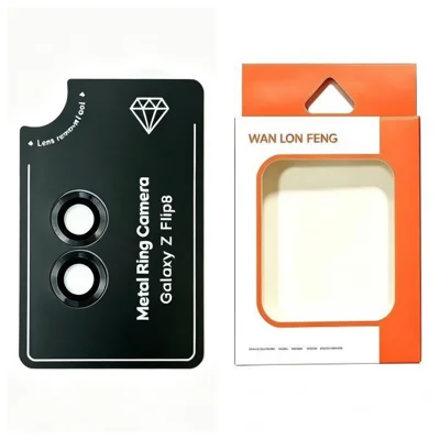  WANLONFENG for Samsung Galaxy Z Flip8 Camera Lens Protector Metal CD Pattern Tempered Glass Lens Film - Black