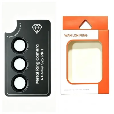  WANLONFENG for Samsung Galaxy S25+ Camera Lens Protector Metal CD Pattern Tempered Glass Lens Film - Black