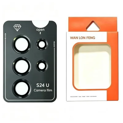  WANLONFENG for Samsung Galaxy S24 Ultra Camera Lens Protector Metal CD Pattern Tempered Glass Lens Film - Black