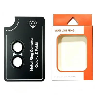  WANLONFENG for Samsung Galaxy Z Fold8 Camera Lens Protector Metal CD Pattern Tempered Glass Lens Film - Black