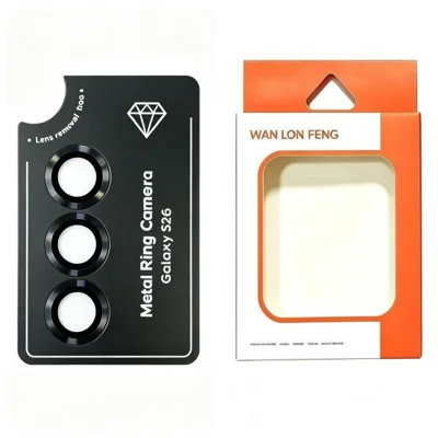  WANLONFENG for Samsung Galaxy S26 Camera Lens Protector Metal CD Pattern Tempered Glass Lens Film - Black
