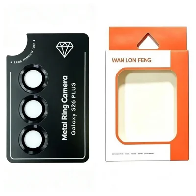  WANLONFENG for Samsung Galaxy S26+ Camera Lens Protector Metal CD Pattern Tempered Glass Lens Film - Black