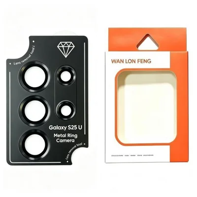  WANLONFENG for Samsung Galaxy S25 Ultra Camera Lens Protector Metal CD Pattern Tempered Glass Lens Film - Black