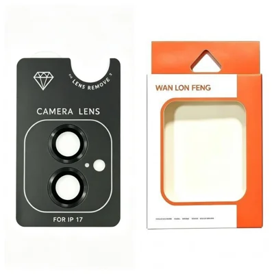  WANLONFENG for iPhone 17 Camera Lens Protector Metal CD Pattern Tempered Glass Lens Film - Black