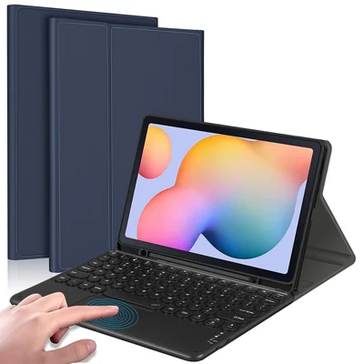 For Samsung Galaxy Tab S9+ / S9 FE+ Detachable Bluetooth-compatible Touchpad Keyboard Cover with S Pen Holder - Blue