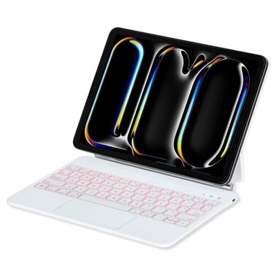 P13 For iPad Pro 11 (2024) Tablet Stand Case with Touchpad Floating Magnetic Keyboard - White