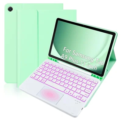 TP-X210D For Samsung Galaxy Tab A9+ SM-X210 / X216 / X218 Touchpad Backlit Bluetooth-compatible Keyboard Leather Tablet Case - Green