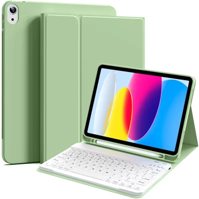 WK-1109 For iPad (2025) / 10.9 (2022) Leather Tablet Stand Cover + Magnetic Bluetooth-Compatible Keyboard - Green