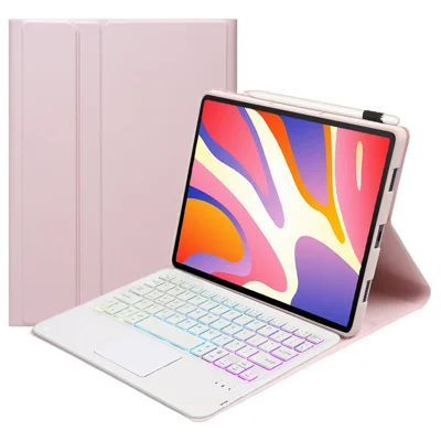 AH17-AS For Huawei MatePad 11.5 Leather Tablet Case + Backlit Bluetooth-compatible Keyboard with Touchpad - Pink