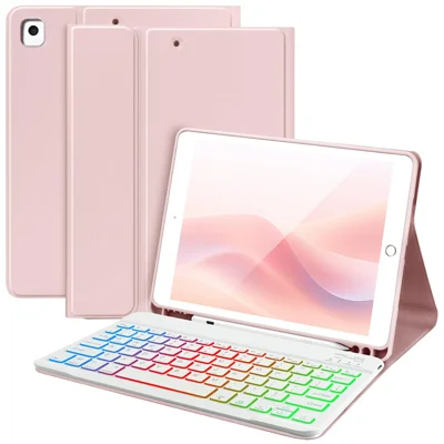RGB-1029D Bluetooth-compatible Keyboard Case for iPad 10.2 (2021) / (2020) / (2019) / iPad Air 10.5 inch (2019) / Pro 10.5-inch (2017) Leather Cover - Pink