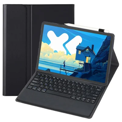 AM26 For Lenovo Idea Tab Pro / Tab P12 Ultra-Thin Leather Tablet Stand Cover + Bluetooth-Compatible Keyboard - Black