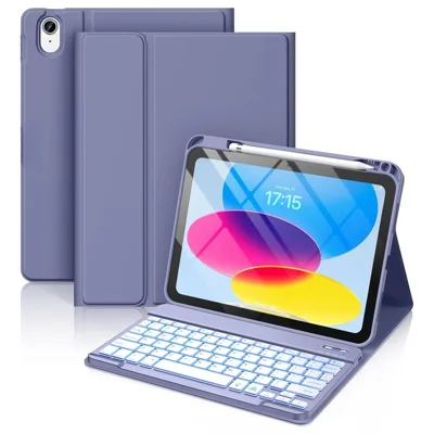 CS-1099 For iPad (2025) / 10.9 (2022) Colorful Backlit Bluetooth-Compatible Keyboard Protective Cover - Purple