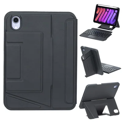 HY-06B For iPad mini (2024) / (2021) Leather Case Detachable Backlit Bluetooth-Compatible Keyboard with Floating Stand - Black