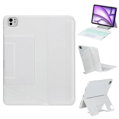 HY-12B Leather Case For iPad Air 13 (2026) / (2025) / (2024) / Pro 12.9 (2022) / (2021) / (2020) / (2018) Detachable Keyboard with Floating Stand - White