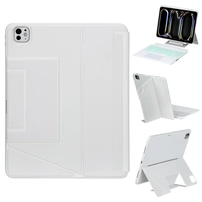 HY-14B For iPad Pro 13 (2025) / (2024) Leather Case Detachable Backlit Bluetooth-Compatible Keyboard with Floating Stand - White