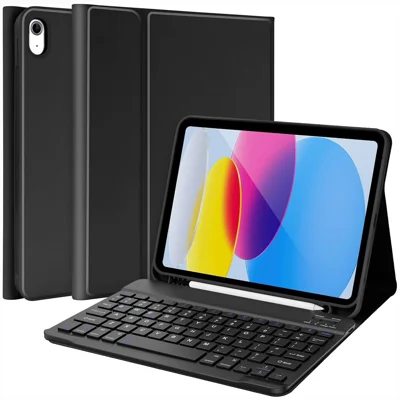 For iPad (2025) / iPad 10.9 (2022) Skin Touch Leather Case Bluetooth-Compatible Keyboard Stand Cover - Black