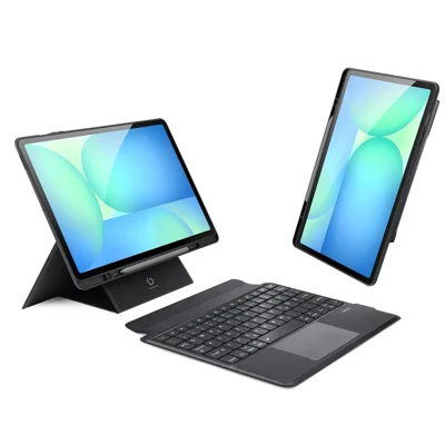 Funda de Cuero para Tablet Samsung Galaxy Tab S10 FE+ Serie DK de DUX DUCIS con Teclado Bluetooth Compatible y Retroiluminación - Negro