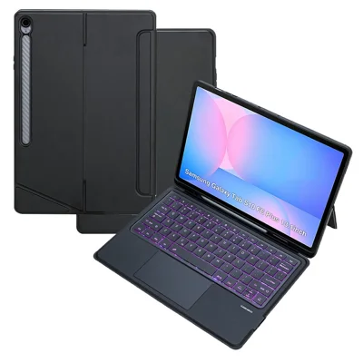T820B-AS For Samsung Galaxy Tab S10 FE+ X620 / X626B Backlit Touchpad Bluetooth-Compatible Keyboard Leather Case