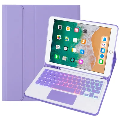 A07B-AS Backlit Keyboard For iPad 9.7-inch (2018) / (2017) / Pro 9.7 inch (2016) / Air 2 / Air (2013) Leather Case + Keyboard with Touchpad - Lilac Purple