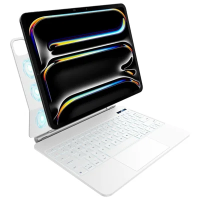 For iPad Pro 13 (2025) / (2024) Bluetooth-compatible Keyboard Leather Case Floating Magnetic Keyboard with Touchpad - White