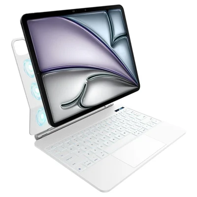 Floating Magnetic Keyboard Case for iPad Air 13 (2024) / iPad Pro 12.9 (2022) / (2021) / (2020) Bluetooth-compatible Keyboard - White