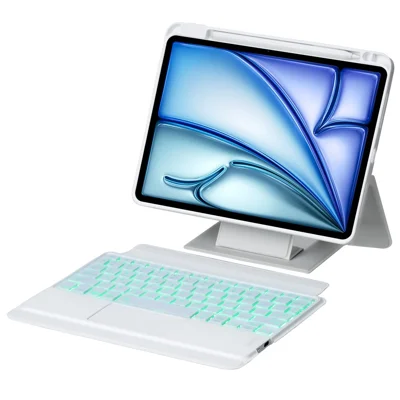 Bluetooth-kompatibel tangentbord för iPad Air 11 (2025) / (2024) / iPad Air (2022) / (2020) / iPad Pro 11 (2022) / (2021) / (2020) / (2018) ställfodral - Vit