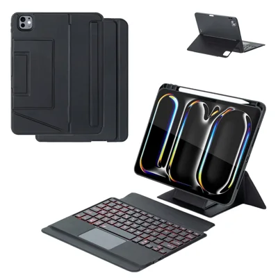 For iPad Pro 11 (2024) Detachable Bluetooth-compatible Keyboard Stand Case with Touchpad and Backlit - Black