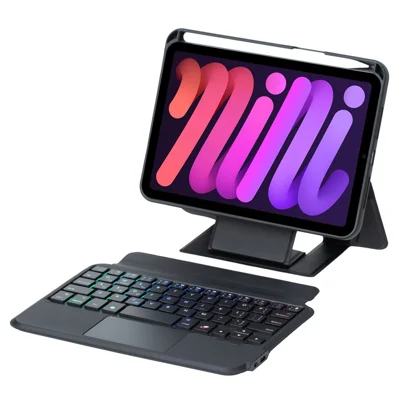 För iPad mini (2024) / (2021) Avtagbar Bluetooth-kompatibel tangentbordsställning med touchpad och bakgrundsbelysning - Svart