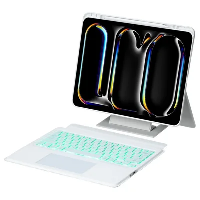 Etui-stand z klawiaturą Bluetooth do iPad Pro 13 (2024), odkładaną klawiaturą z podświetleniem i touchpadem – biały