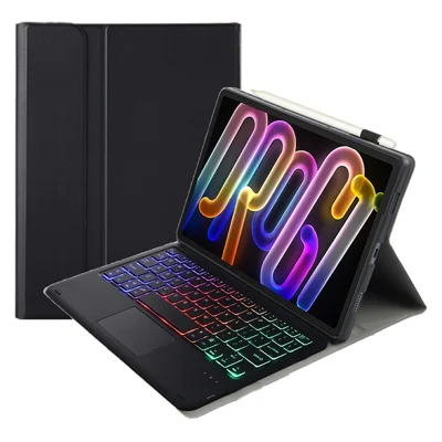 AM32-AS For Lenovo Xiaoxin Pad Pro GT Leather Tablet Cover with Backlit Touchpad Wireless Keyboard