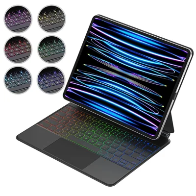 C14 Leather Keyboard Case For iPad Pro 13 (2025) / (2024) Floating Magnetic Keyboard 7-Color Backlit with Pin Connector