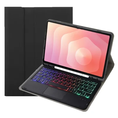 A730B-AS til Samsung Galaxy Tab S11 aftagelig læderdæksel Bluetooth-kompatibel tastatur med touchpad, bagbelysning og penneholder - Sort