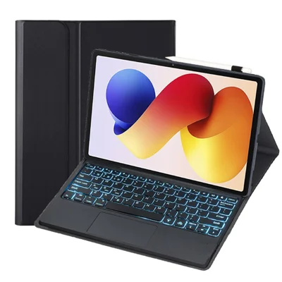 A0N19-AS For Xiaomi Redmi Pad 2 Pro / Poco Pad M1 Detachable Bluetooth-compatible Keyboard Stand Case with Touchpad and Backlit - Black