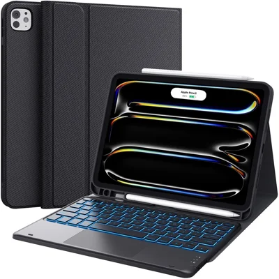 WR030 For iPad Pro 11 (2025)  /  (2024) 7-color Backlit Magnetic Detachable Wireless Bluetooth-compatible Keyboard Case with Touchpad