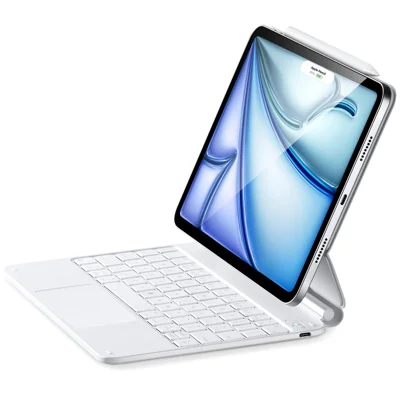 For iPad (2025) Smart Auto Wake/Sleep Magnetic Bluetooth-compatible Keyboard Stand Case with Backlit - White