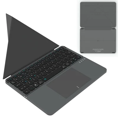 Bluetooth-Tastatur mit Touchpad, ultradünne kabellose Tastatur, faltbares Standetui - Grau