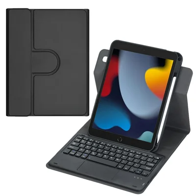 L102B-A For iPad 10.2 (2021) / (2020) / (2019) / iPad Air 10.5 inch (2019) / Pro 10.5-inch (2017) Rotating Keyboard Case Touchpad Protective Cover with Stand - Black